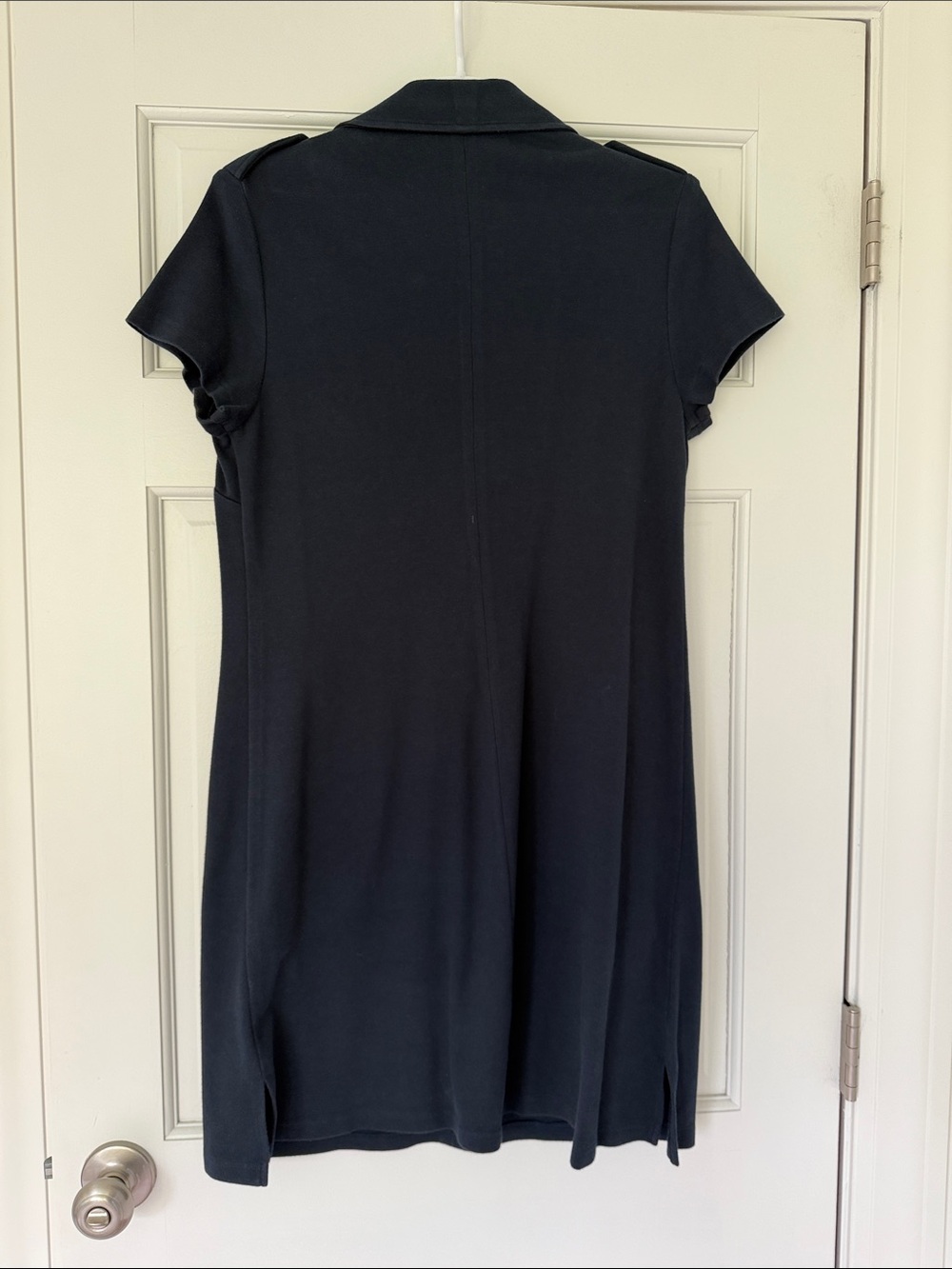 ELIZABETH MCKAY shift dress size M dark blue with gold buttons pockets - Picture 2 of 5